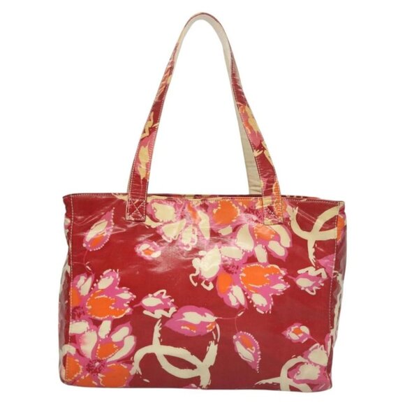 CHANEL Flower Tote Bag Vinyl Coating Red CC Auth 117934 - Picture 1 of 16